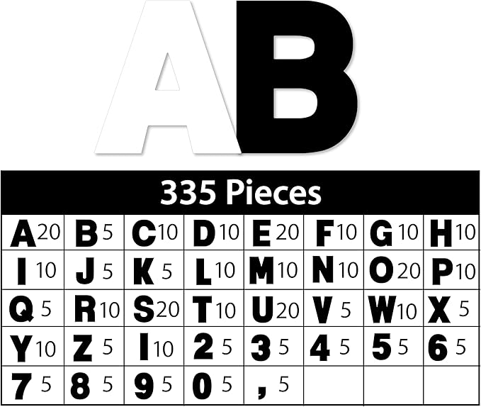 ArtSkills Poster Letters 2.5” Paper Letters for Poster Board Projects, Classroom Bulletin Boards, Sign Making Supplies, Black & White, 335 Pieces