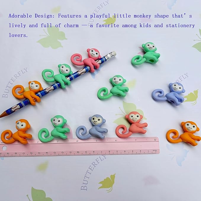 50PCS Cute Fun Monkey Top Erasers for Kids Bulk,Pencil Topper Back to School Party Gifts (Monkey Top Erasers, Big)