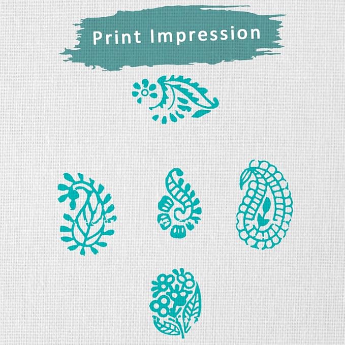 HASHCART® Paisley Shapes Wooden Printing Stamps for Block Print, Handcarved Indian Textile Printing Blocks for Tattoo Saree Border Scrapbooking Kids Paper Clay, Pottery Stamps [ Set of 5 ]