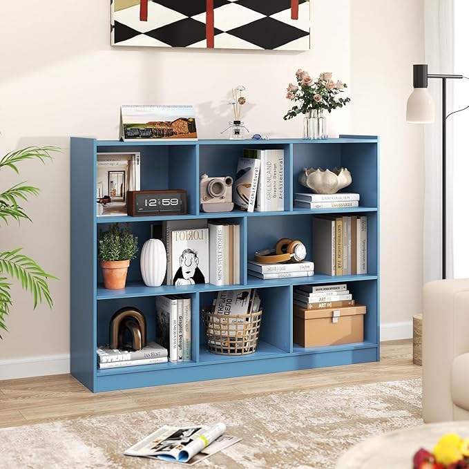 Toy Storage Organizer, 2-Tier Kids Bookshelf, 5 Cube Kids' Bookcases, Cabinets & Shelves, Wooden Toy Organizers, Small Book Shelf for Bedroom, Playroom, Classroom, Nursery (Blue, 3-Tier)