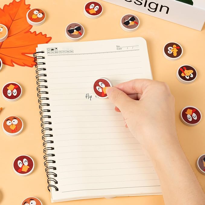 60Pcs Thanksgiving Mini Erasers for Kids Bulk Turkey Pencil Erasers Stationery for Student Classroom Prizes Homework Rewards School Supplies Party Favors