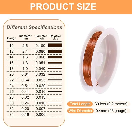 HARFINGTON 30ft Jewelry Wire, 26 Gauge (0.4mm) Brass Craft Soft Metal Tarnish Resistant Copper Beading Wire for Jewelry Making Supplies Crafting, Coffee