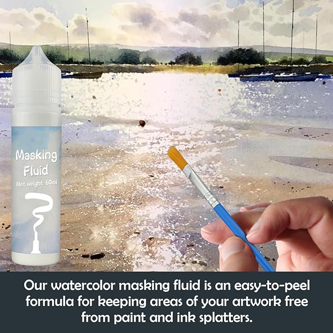 White Masking Fluid for Watercolor Painting 60ml, Resistant Ink and Pouring Paint, Watercolor Masking Fluid Keeps Areas Colorless and Edges Sharp