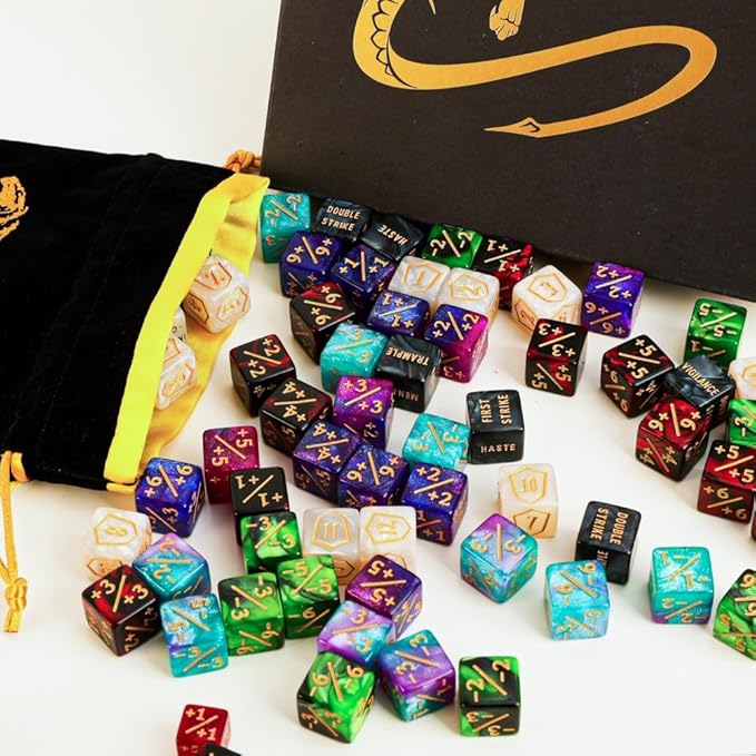 Color MTG Counter Dice Set Keyword Shield Life Counters with Dice Storage Bag for MTG TGG Table Games (72 Pcs)