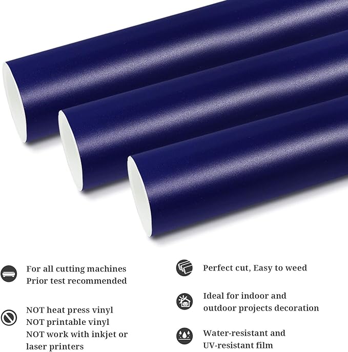 TECKWRAP Matte Navy Blue Adhesive Vinyl Roll 12" x 10ft Matte Blue Permanent Vinyl for Decals, Signs, Scrapbooking, DIY Home Decor, Indoor & Outdoor Use