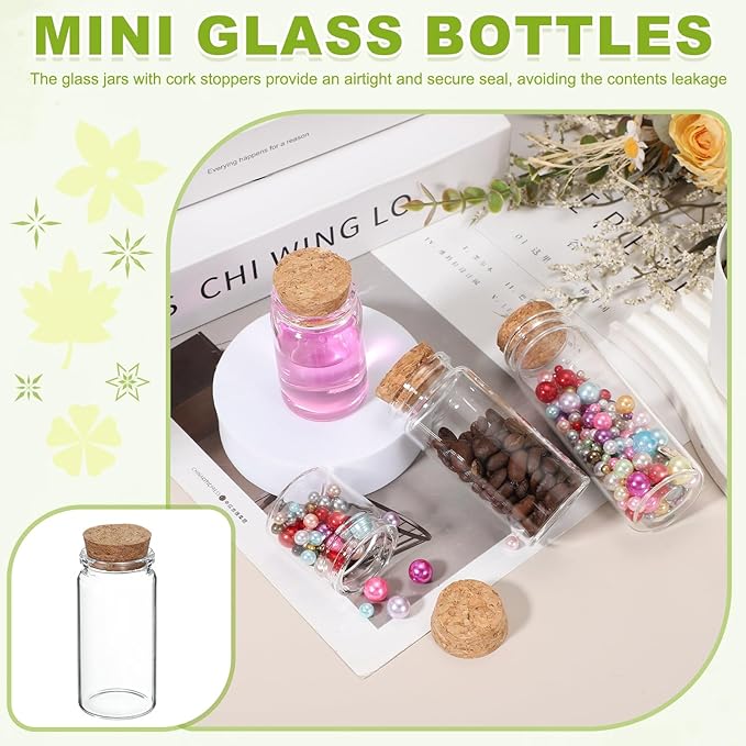 uxcell 6Pcs Mini Glass Bottles with Cork Stoppers, 50ml Small Clear Bottles Glass Empty Jars Vials for DIY Crafts Party Wedding Decor Favors