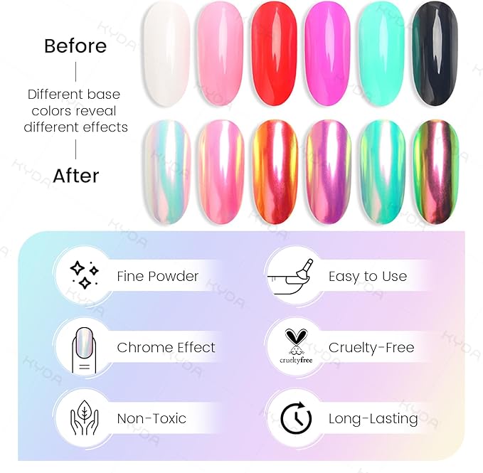 Ownest 4 Pcs Neon Chrome Nail Powder, Unicorn Chrome Nails Glitter Pigment, Aurora Iridescent Powder Pigment for Nails, Opal Pearl Mica Powders, Chameleon Pearl Manicure Pigment