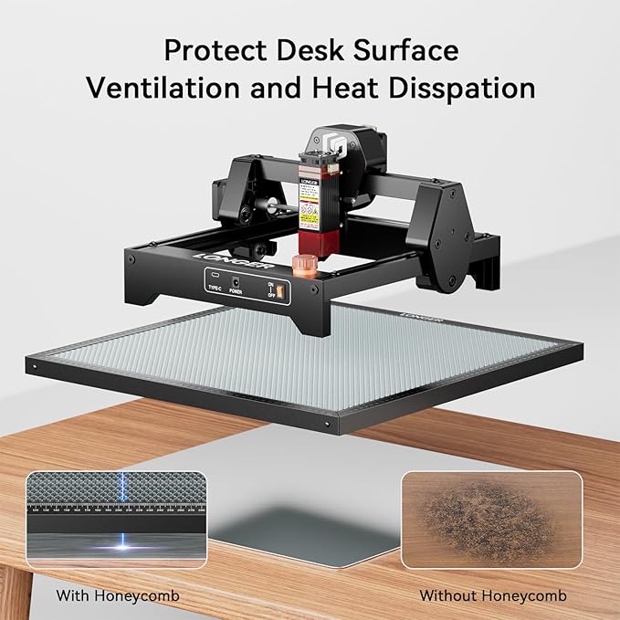 LONGER Ray5 mini 2.5W Laser Engraver with 15.7"x 15.7" Honeycomb Bed, 12000mm/min High-Speed Cutter for Wood, Metal, Acrylic, Leather, DIY CNC, 130x140mm Engraving Area, WiFi, Emergency Stop Safety