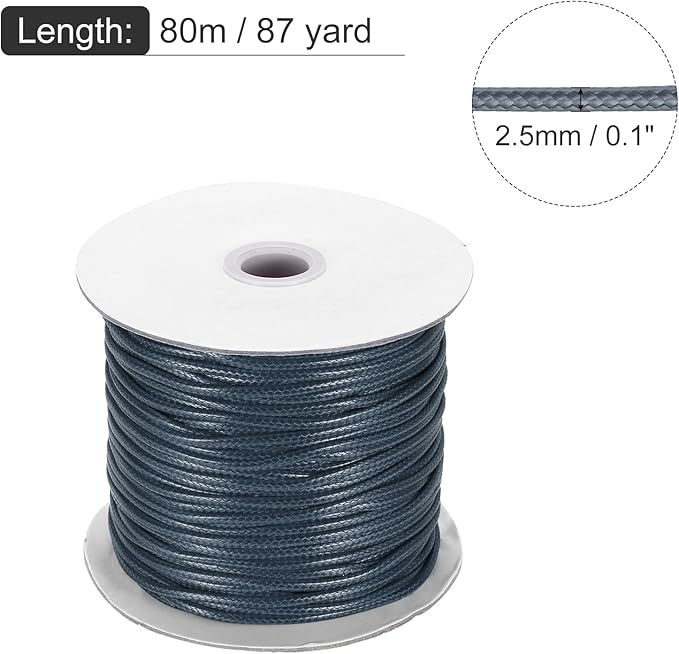 MECCANIXITY Waxed Cord 2.5mm Waxed Polyester Cord 87 Yard Wax String for Bracelet Making, Necklaces, Beading, Jewelry Making and DIY Crafts(Dark Gray)