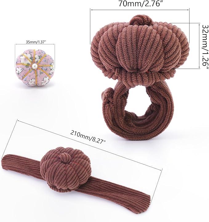 Wrist Pin Cushions, Sewing Needle Cushion kit with 1Pcs Elastic Strap Finger Ring Pincushions, Adjustable Strap Handcraft Needles Holder for Sewing and Quilting. (Coffee)
