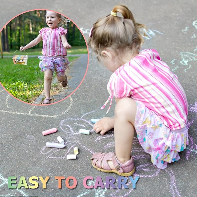 J-hong Washable Sidewalk Chalk Set- 52 Pieces 7 Colors Jumbo Chalk For Kid and Adult, Paint on Classroom Chalkboard or Outdoor Playground, Good Gift for Party