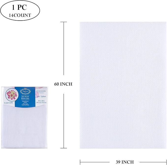 Aida Cloth Big Size 14 Count, White Cross Stitch Fabric, 39 inch by 60 inch