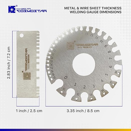Cosmostar 2 Pcs Stainless Steel Welding Gauge Set – Wire & Metal Sheet Thickness Gauge, 25-3,000 um Wet Film Comb + Dual-Sided Round Wire Cable Gauge for Welding Material & Sheet Measurement