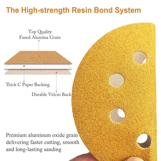 5-Inch 8-Hole Hook and Loop Sanding Discs 800-Grit Random Orbit Sandpaper, 50-Pack