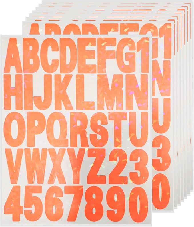 Starboling Letter Stickers,2 inch 8 Sheets Orange Alphabet Sticker,Self Adhesive Vinyl Letter Stickers Mailbox Numbers,for Arts Crafts Outdoor Sign Poster Mailbox Sign Doors Mailboxes Car Truck