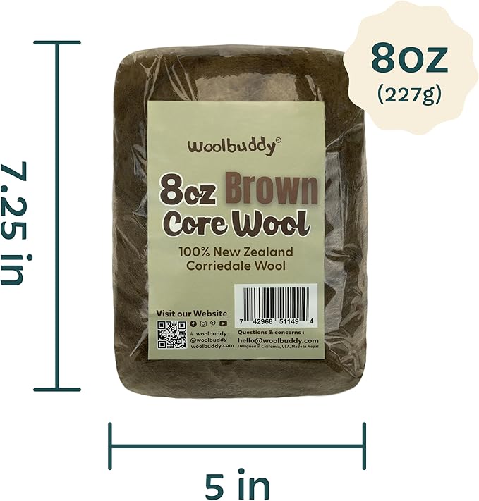 Woolbuddy Needle Felting Wool – 8oz Chunky Wool Roving in Brown, Felting Wool for Needle Felting Kit, Wet & Dry Felting Projects