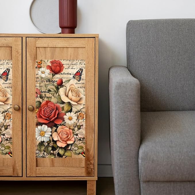 GLOBLELAND 4 Sheets Vintage Flowers Rub on Transfers Rose and Daisy Furniture Decor Transfers Sticker UV Transfers Decal Craft for Bedroom Living Room Desk Table Decoration