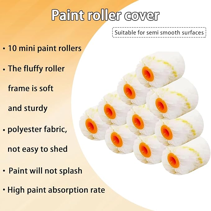 10 Pieces Paint Roller Cover with Frame Set, 2 inch Microfiber Roller Covers, Washable Covers for Roller Frame, House Painting Supplies, Naps for Paint Roller Brush for Painting Walls Ceilings