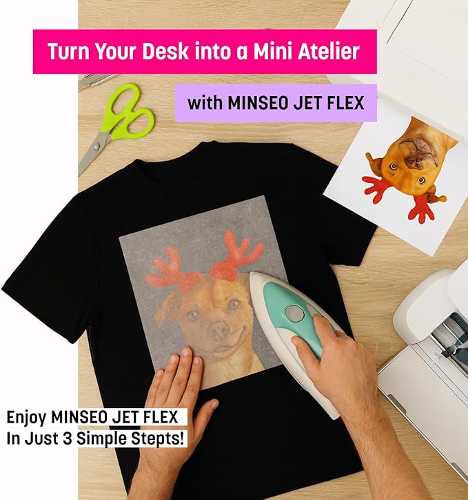 MINSEO Jet Flex Premium Opaque Heat Transfer Paper for Dark Fabric (20 Sheets 8.5x11") Printable Iron-on Transfer Vinyl for Inkjet Printer (Made in Korea)