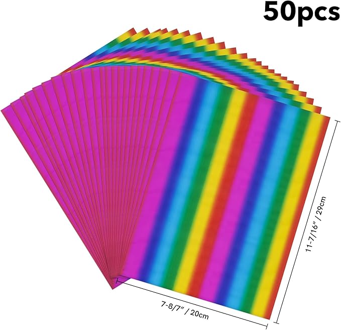 Briartw 20x29cm Hot Foil Paper 50 Sheets Pack Toner Reactive Foil Hot Stamping Foil Paper by Laser Printer and Laminator for Scrapbooking Craft Cardmaking DIY Album (Straight Colorful, 50 Sheets)