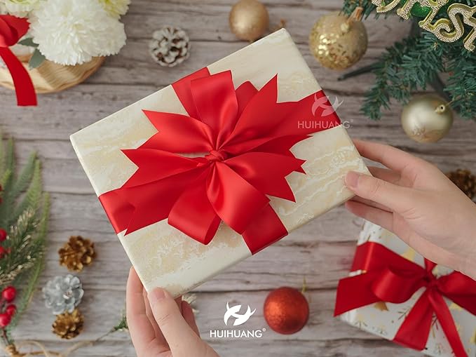 HUIHUANG Red Satin Ribbon 1-1/2 inch x 100 Yards Red Color Double-Faced Satin Ribbon for Christmas Gift Wrapping, Flower Bouquet, DIY Crafts, Bows, Valentine's Day Weddinbg Decor