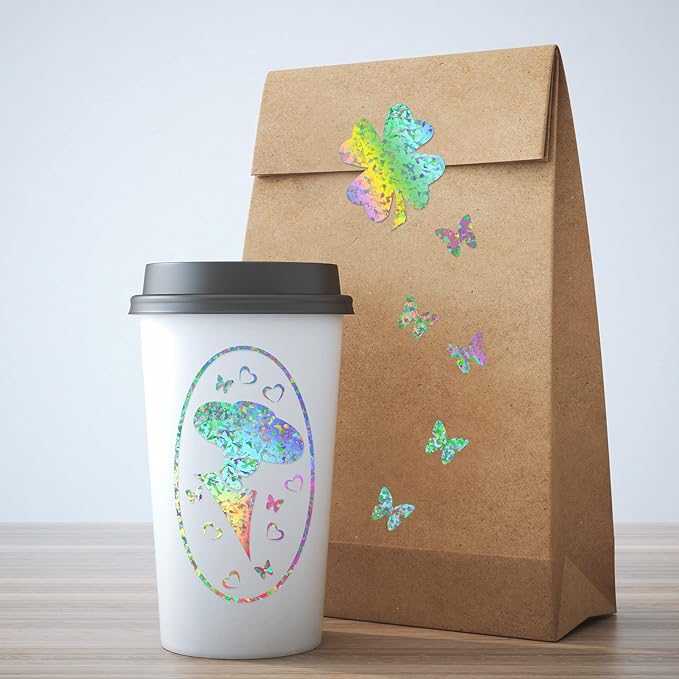 Outus 24 Sheets Holographic Sticker Paper Holographic Laminate Sheets Transparent Overlay Lamination Sticker Self Adhesive Vinyl Film A4 Size, 8.25 x 11.7 Inches(Gem Patterns)