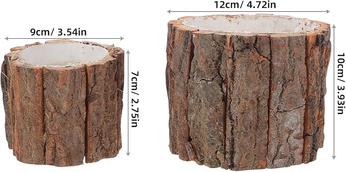 ARTIBETTER Bark Planter Pot 2pcs Wood Bark Pot Natural Log Succulent Planter Pots for Indoor Plants Rustic Tree Stump Plant Pot Farmhouse Bucket for Home Art Decor