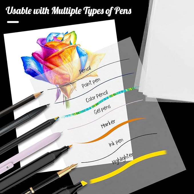 Tracing Paper 8.5x11 inch, 150 Sheets Transparent Vellum Paper for Tracing Pads, Translucent Tracing Paper for Pencil, Marker and Ink - Trace Images, Sketch, Preliminary Drawing, Overlays, Black