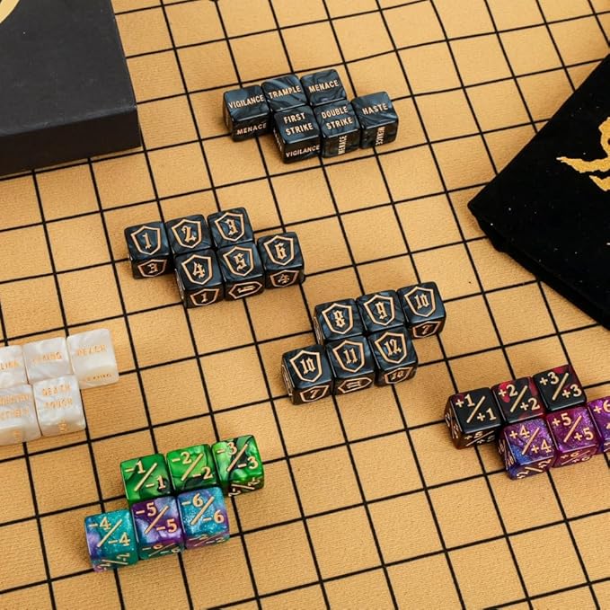 Color MTG Counter Dice Set Keyword Shield Life Counters with Dice Storage Bag for MTG TGG Table Games (72 Pcs)