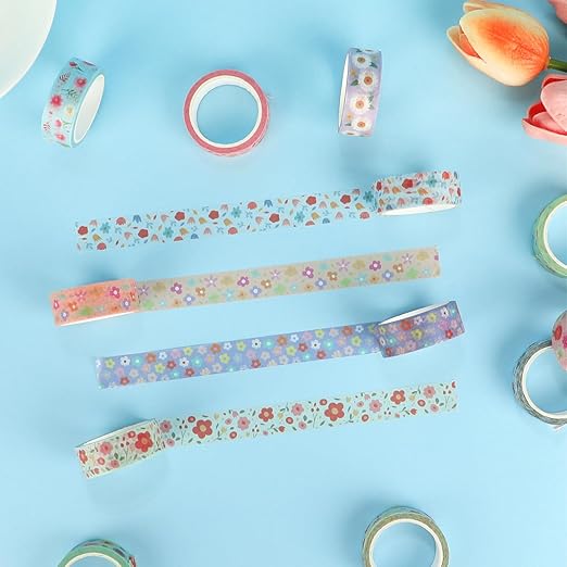 12 Rolls Sunflower Washi Tape Set, Floral Botanical Writable Masking Tapes, Cute Spring Colored Adhesive Tapes for DIY Art Crafts, Gift Wrapping, Scrapbook, School Supplies, Painters, Planners 16.4Ft