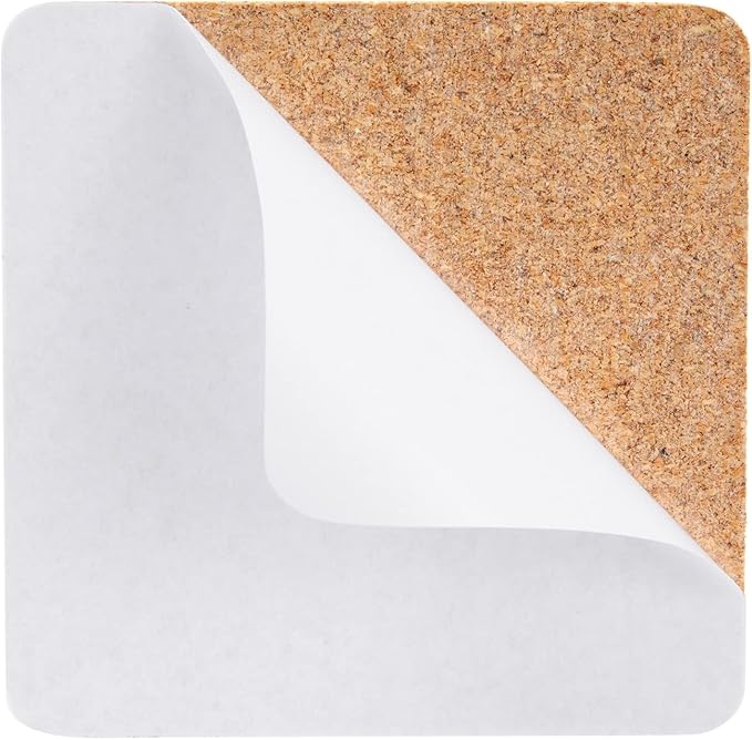 Juvale Square Cork Tiles - 50 Pack, 3.7 x 3.7 in, 1.5 mm Thick, Brown - Adhesive Cork Backing for Coasters & DIY Projects - Craft Supplies for Adults