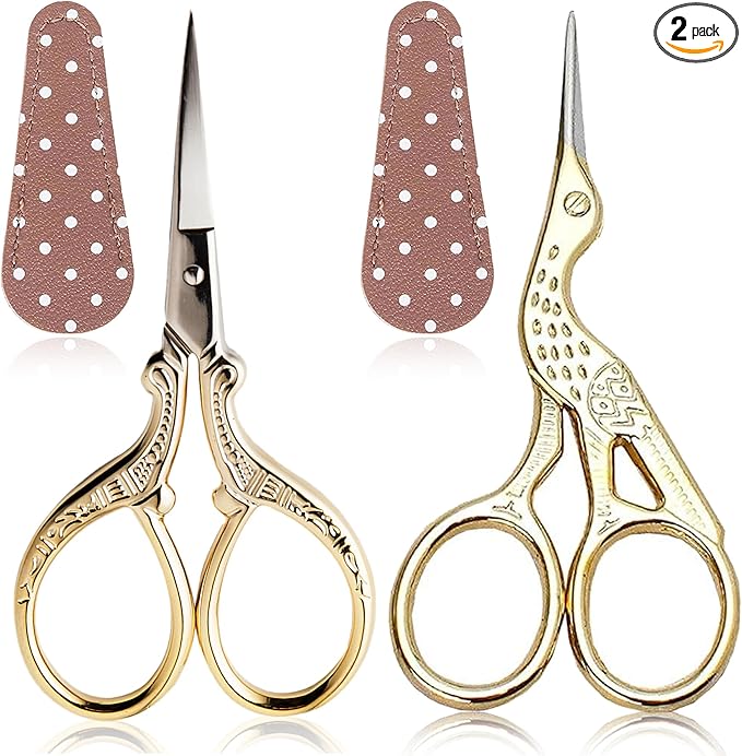 BIHRTC Small Sewing Scissors with Leather Cover Stainless Steel Scissor 3.6inch Gold Office Scissors DIY Tools Dressmaker Small Shears for Sewing Crafting Art Work Threading Needlework