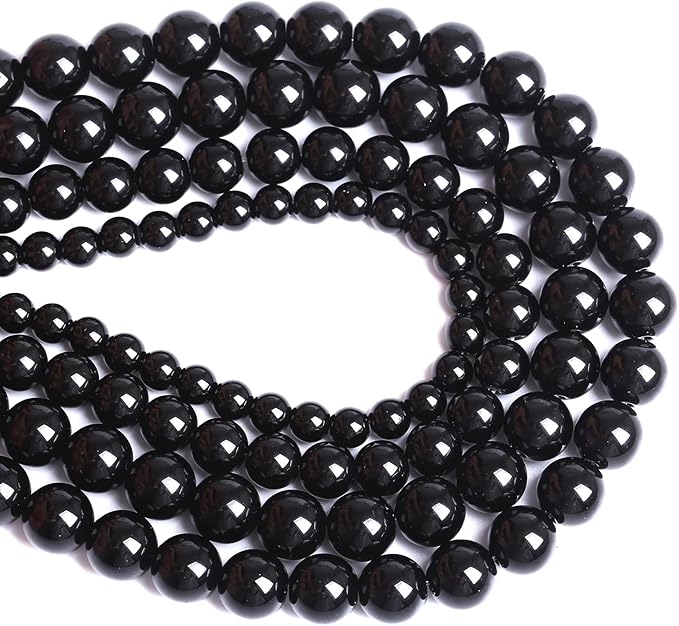 Natural Black Agates Onyx Stone Beads Smooth Round Loose Spacer Beads for Jewelry Making DIY Bracelets 12mm 34pcs 15"(Black Agate, 12mm)