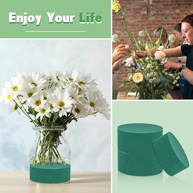 SupKing 8 Pcs Floral Foam Blocks 3.15" Round Green Wet Dry Flower Foam Florist Plant Foam for Fresh Artificial Flower Arrangements