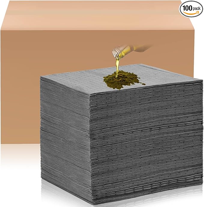 Hoolerry Oil Absorbent Pads Weight Dimpled Pad Garage Accessories Water Absorbent Mat Oil Spill Mat for Absorbing Protecting Home Garage Basement (100 Pcs,Gray,15 x 19.7 Inch)