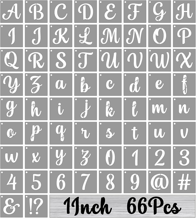 BAMIDELE 1 Inch Alphabet Letter Stencils for Painting, 66 Pcs Reusable Plastic Calligraphy Letter Stencils and Numbers Template Kit for Painting on Wood, Chalkboard, Fabric, Door Porch, Wall Art