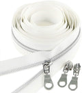 Leekayer #5 Silver Metallic Nylon Coil Zippers by The Yard Bulk 10 Yards White Tape with 25pcs Silver Sliders for DIY Sewing Tailor Craft Bag(White)