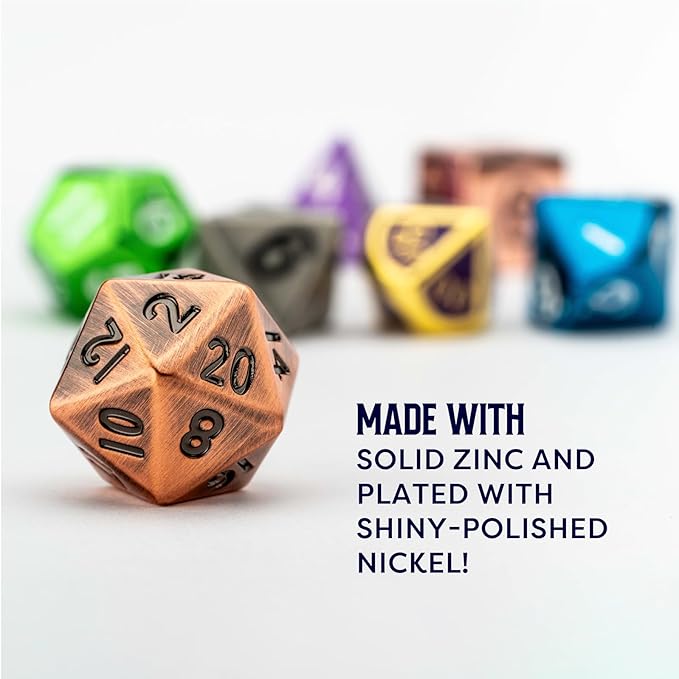 FanRoll Mystery Misfit Metals: Bag of 7 Assorted Polyhedral 16mm Metal Dice