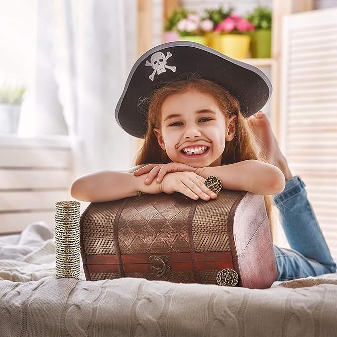 Large Metal Pirate Coins - 100 Bronze Treasure Coin Set, Metal Replica Spanish Doubloons for Pirate Party Decorations & Favors, Tokens, Toys, Cosplay - Pirate Treasure Chest, Diameter 7/8"