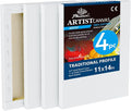PHOENIX 11x14 Inch 4 Pack Artist Canvas - Stretched Canvases for Painting - 3/4 Inch Profile, 100% Cotton 11 Oz. Gesso Primed White Blank Professional Canvas Oil & Acrylic Paints