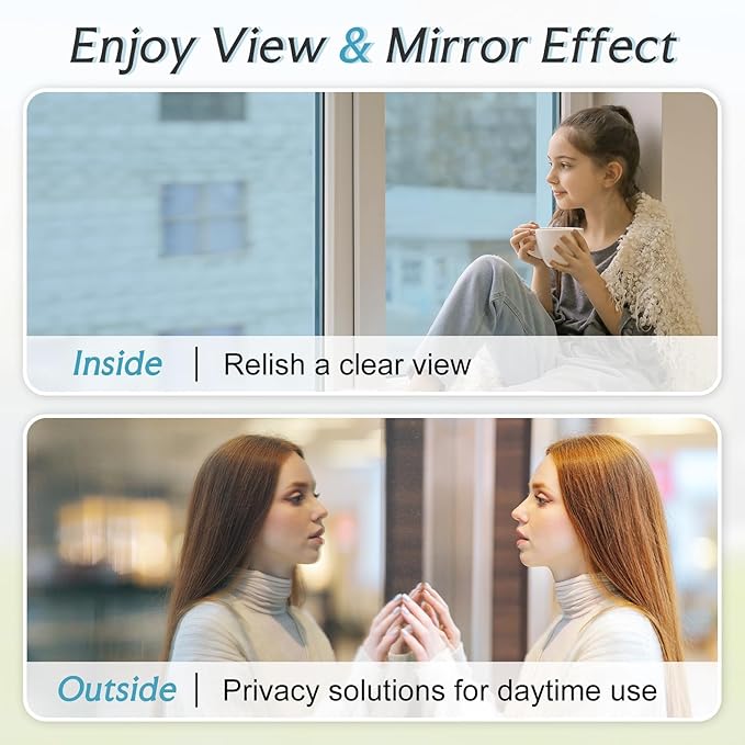 DOWELL One Way Window Privacy Film with 3 Tools Window Tint for Home Sun Blocking Heat Control Anti UV Reflective Mirror Covering See Out Not in for House and Office Silver 17.5" X 78.7"