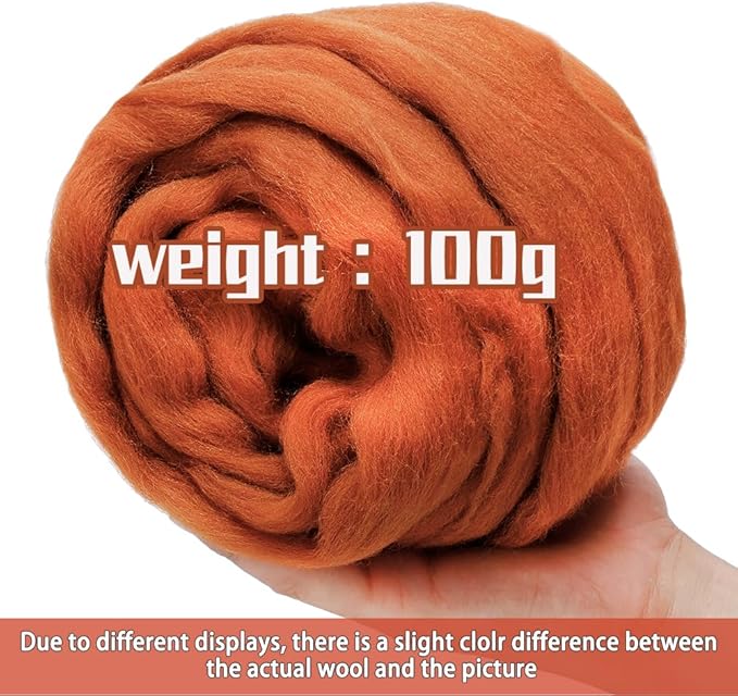 3.53oz Wool Roving Yarn, Wool Felting Supplies, Pure Wool, Chunky Yarn, Spinning Wool Roving for Needle Felting Wet Felting DIY Hand Spinning (Brown)