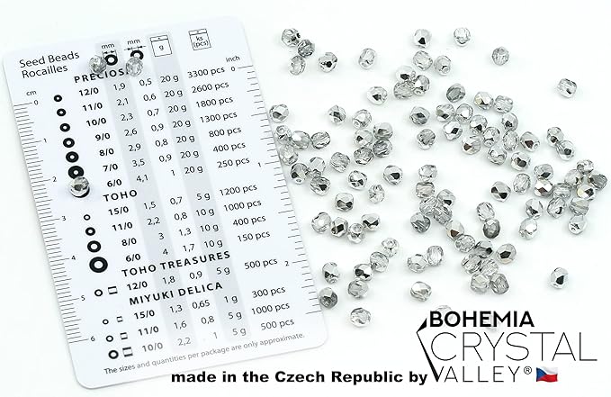 1.8 oz (50g, Approx. 600pcs) of Faceted Fire Polished Pressed Czech Glass Beads 4mm (0.16in), Crystal Silver Aluminum Labrador 00030-27001 BCV