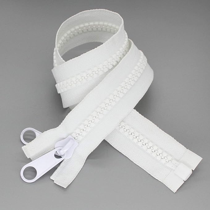 Leekayer 1PCS #10 96 Inch Heavy Duty Zipper for Sewing Separating Large Plastic Zippers White Tape with Double Pull Tab Slider, Sleeping Bag, Boat, Canvas, Cover, Trampoline, Dog Bed,Tent zipper 243cm