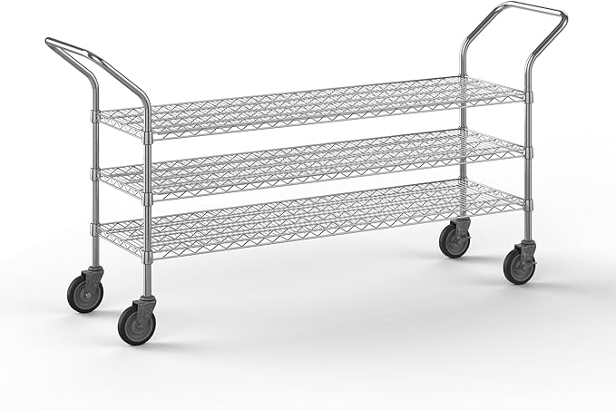 18" W x 60" L x 36" H Chrome Heavy Duty Utility Cart | 3 Tier | NSF Commercial Storage Rack Mobile Unit | Storage and Mobility Solution for Your Business