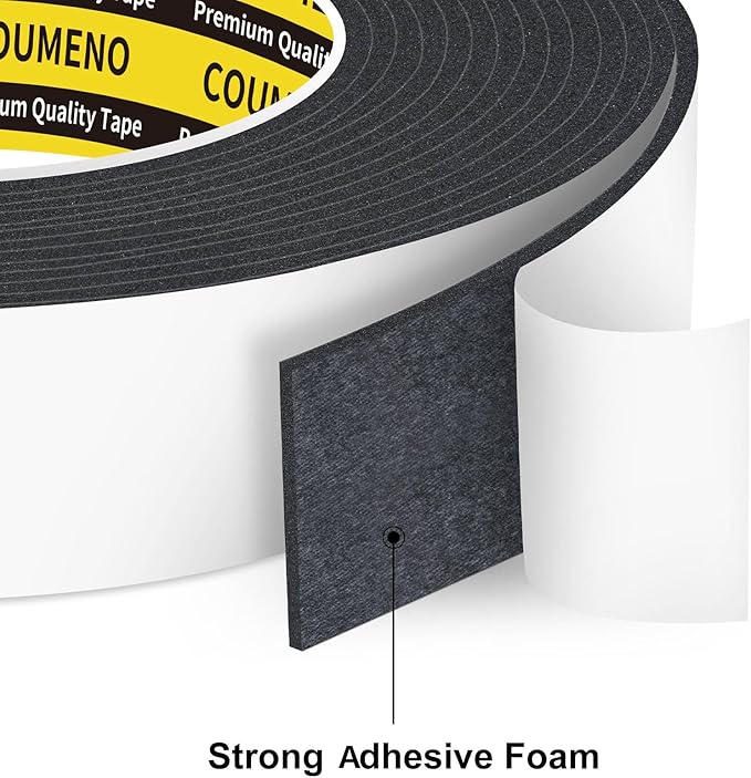 2 Pack EVA Single-Sided Adhesive Black Foam Tape,2inx16.4FT Single-Sided Sealing Strip Foam Pad Sponge Tape Window Weatherproof, Self-Adhesive Insulation Sealing Tape
