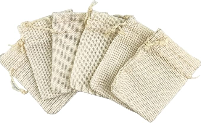 Palmhomee Pack Of 25 Burlap Gift Bags with Drawstring Linen Jewelry Pouches Wedding Hessian Jute Bags for Birthday Jewelry and Treat Pouches Party Wedding Favors Gift Art and DIY Craft   (3.6x4.8 Inch, Cream)