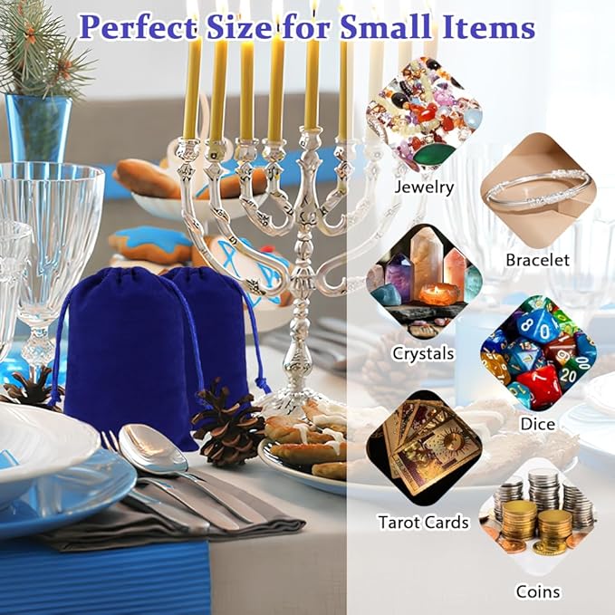 Shintop 20pcs Velvet Gift Bags, 4x6inch Blue Jewelry Bags Drawstring Coin Pouches for Dice Custom Packaging