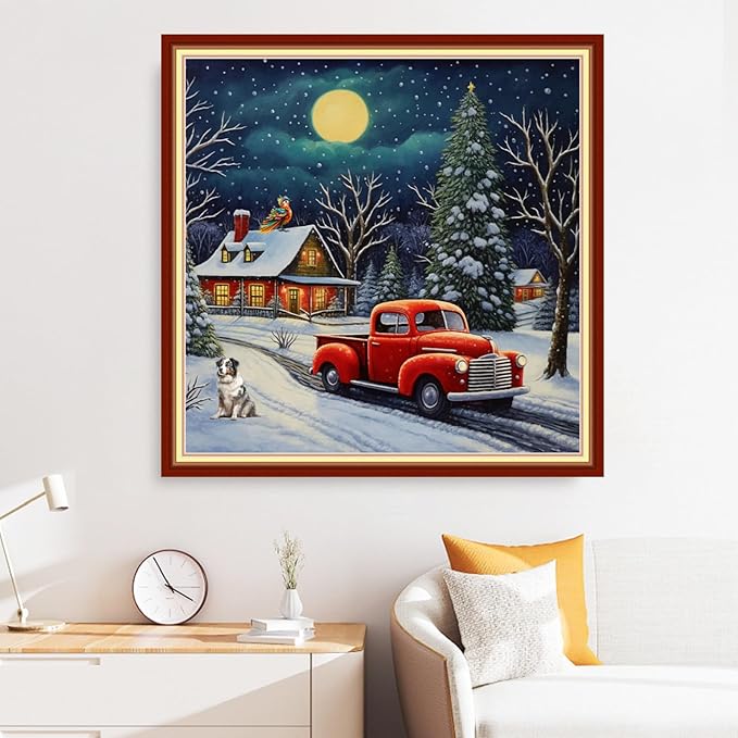 Disxvivy Cross Stitch Stamped Full Embroidery Kits DIY 11CT Cotton Thread Printed DIY Needlepoint Kits Craft Needlework Set Cross-Stitch Stamped Sets- Winter Snow Scenery 18x18 inch