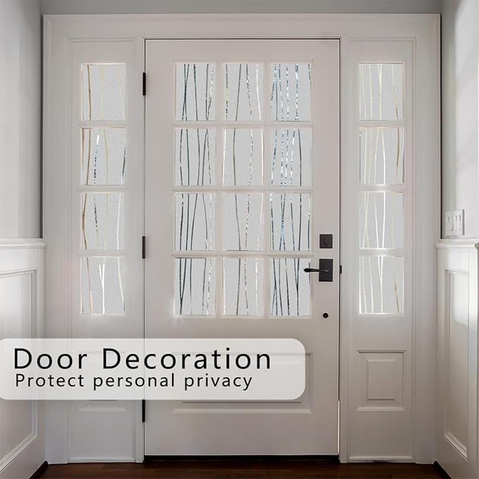 Finnez Window Privacy Film Decorative Frosted Window Cling Privacy Film for Glass, Non-Adhesive Heat Anti-UV for Home Office Living Room, Irregular Stripe Patterns, 29.5 x 78.7 Inches